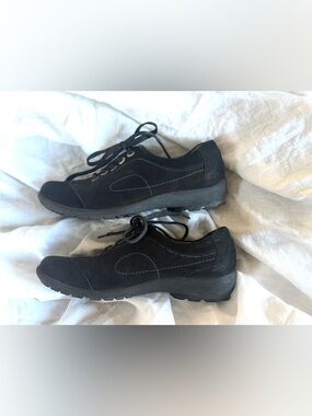 Waldlaufer Leather Black Lace-Up Comfort Shoes, 8